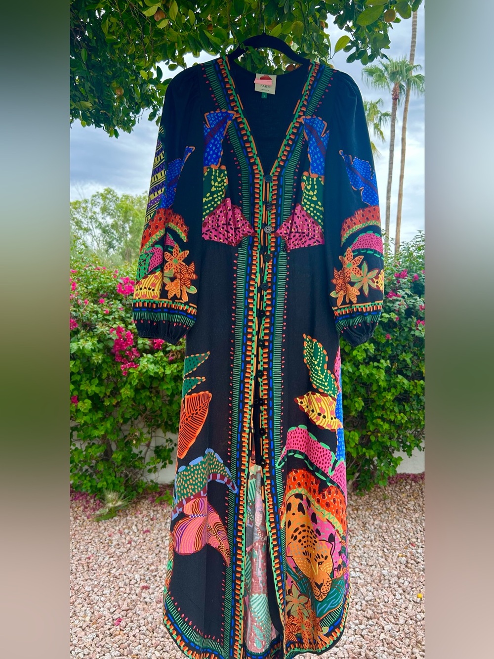 Farm Rio Black Cool Leopards Maxi Dress Small.